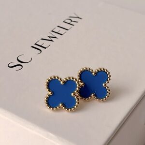 Royal Navy Blue Clover Earrings Stainless Steel